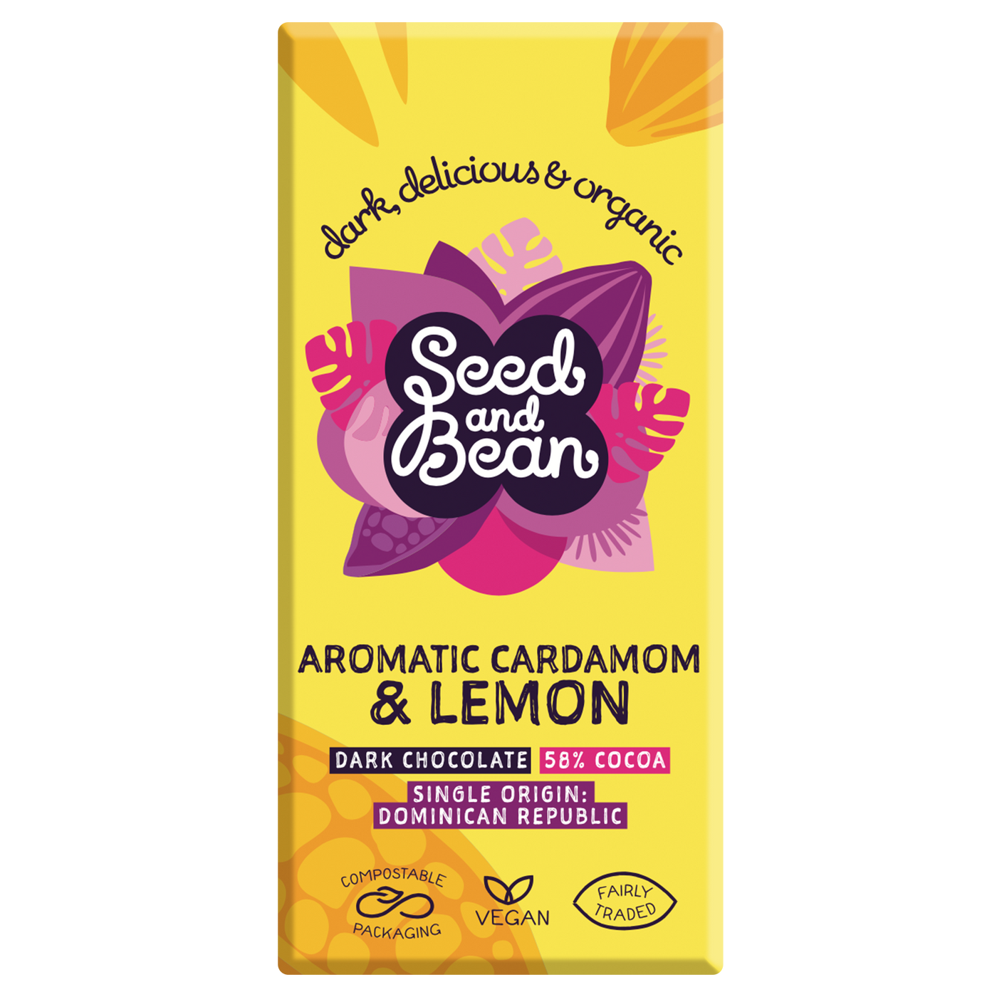 Aromatic Cardamom & Lemon Fine Dark Chocolate 75g Bar (58% Cocoa)