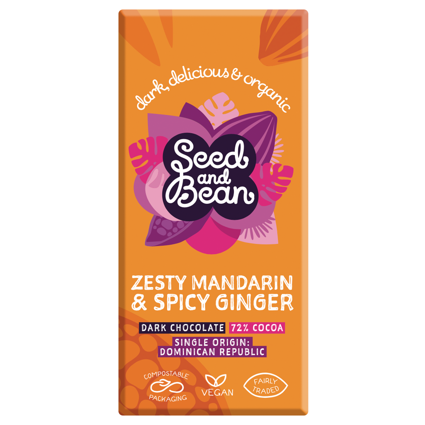 Zesty Mandarin & Spicy Ginger Extra Dark Chocolate 75g Bar (72% Cocoa)