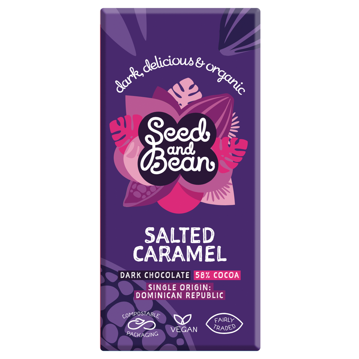 Salted Caramel Dark Chocolate Bar | Organic & Fairtrade | Seed & Bean